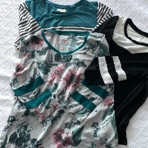 3 Maurices 3/4 sleeve tops shirts floral, stripe, black and white